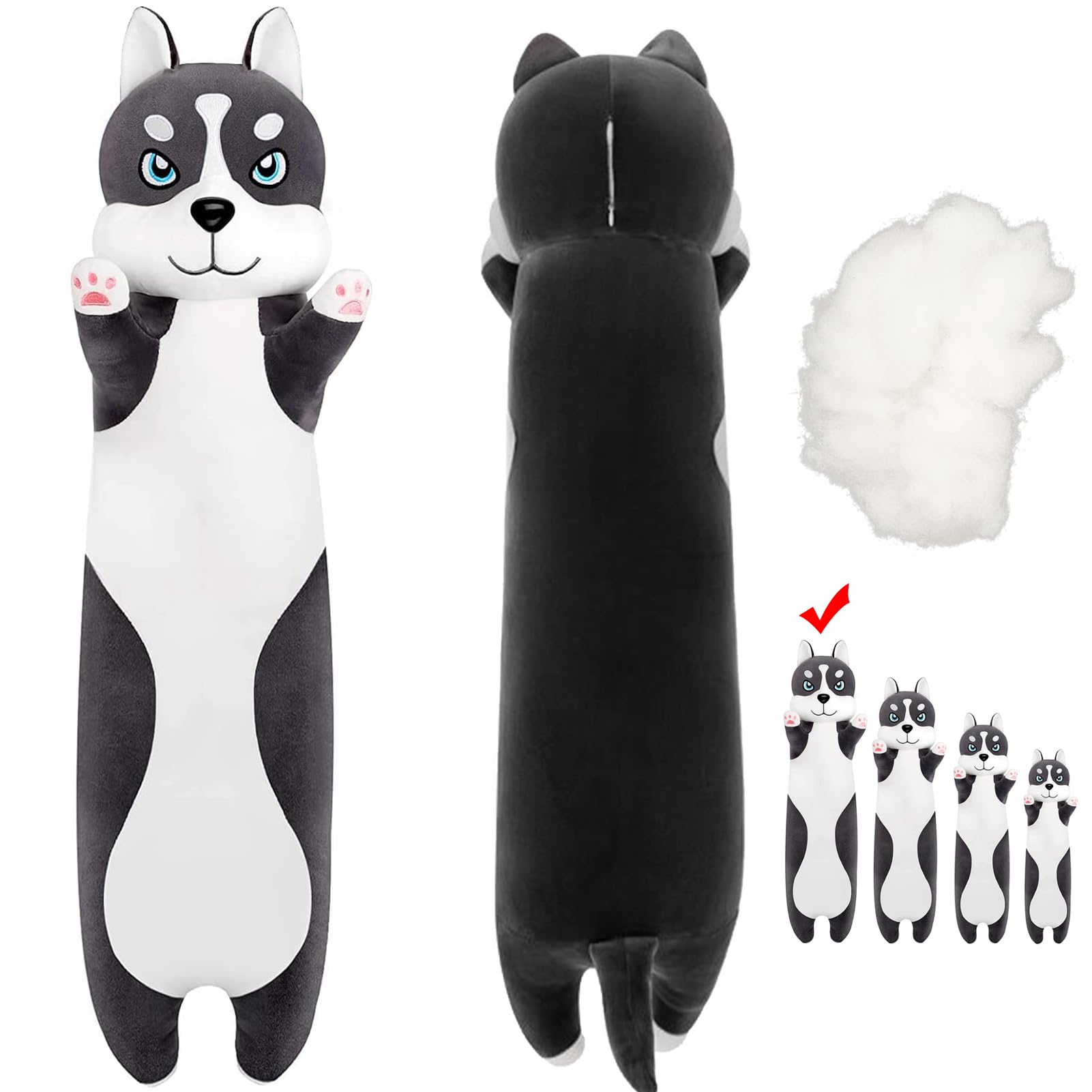 Weallbuy Long Husky Plush Pillow - Soft Dog Stuffed Animals Pillow Husky Dog Long Pillow Plush Gift For Kids Adult, Cute Home De